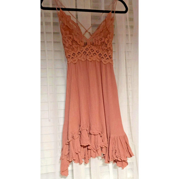 Free People Dress XS Intimately Adella Babydoll Mini Smocked Boho Fairy Lace - Picture 2 of 10